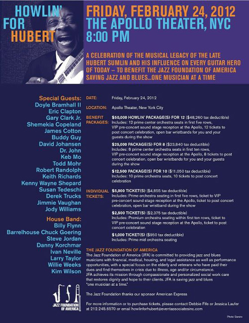 "Howlin' For Hubert" A Benefit For The Jazz Foundation Of America.